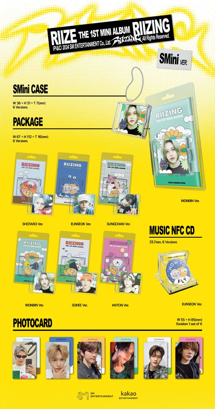 라이즈 (RIIZE) - 미니1집 [RIIZING] SMini Ver. (RRR 라라즈 Edition) 6종 세트