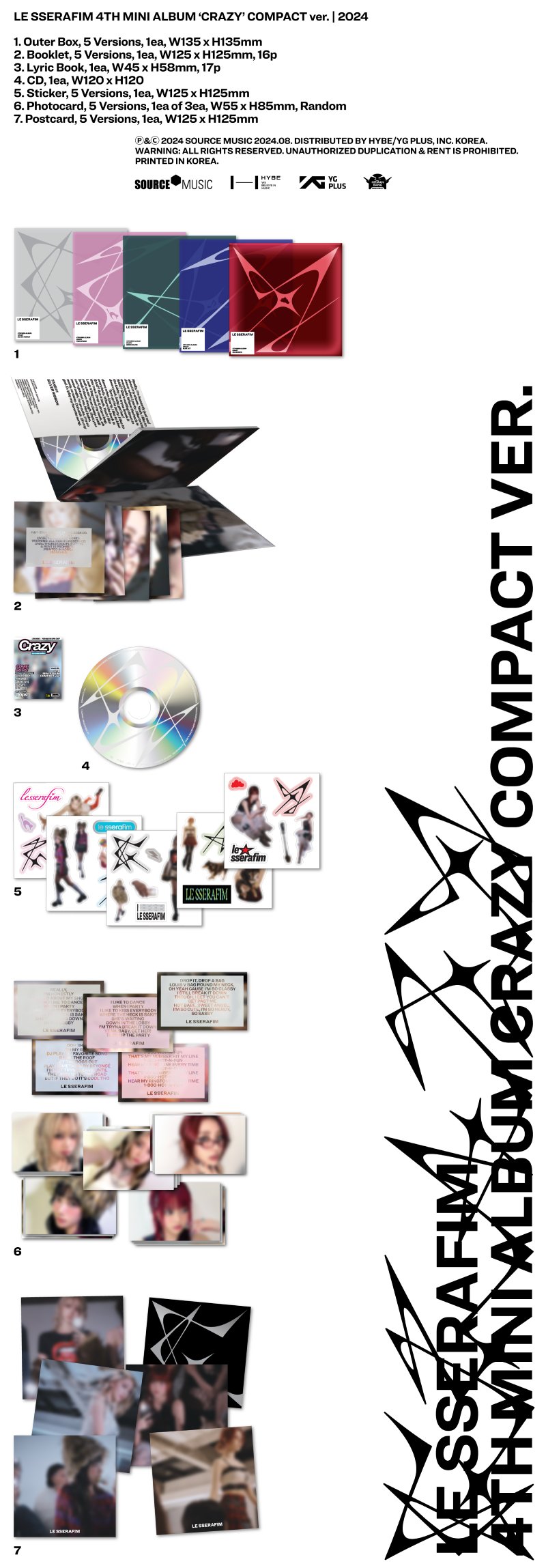 (특전 증정) 르세라핌 (LE SSERAFIM) - 4th Mini Album 'CRAZY' (COMPACT ver.) 5종 세트