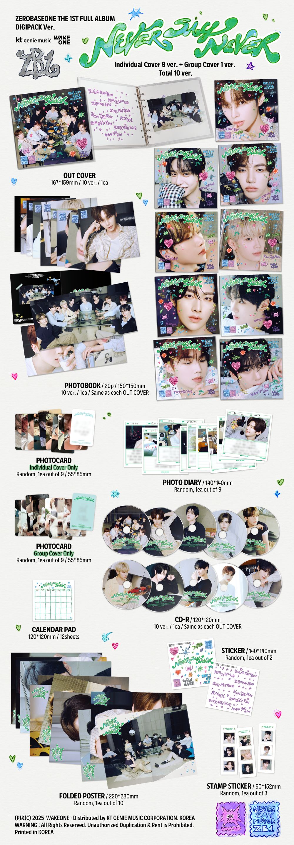 제로베이스원 - ZEROBASEONE THE 1ST FULL ALBUM [NEVER SAY NEVER] DIGIPACK Ver.(10종 중 랜덤발송)